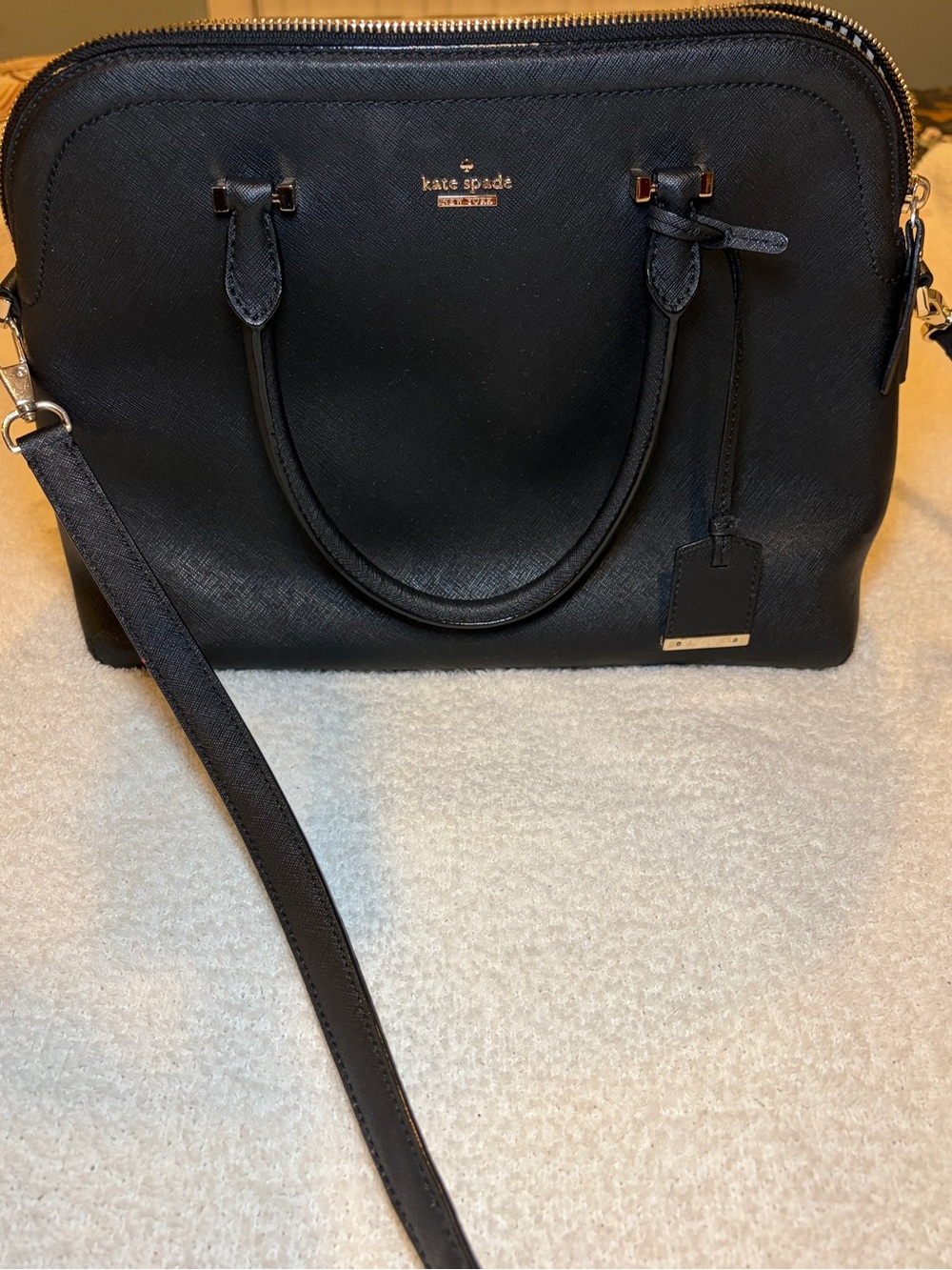 Kate Spade black leather satchel with detachable strap